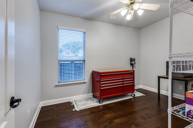 1417 Madrid Falls Dr, Mckinney, TX 75071 - misc room featuring wood-type flooring, ceiling fan, and baseboards