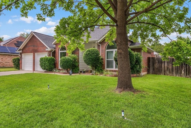 view of front of property with brick siding, an attached garage, driveway, and roof with shingles