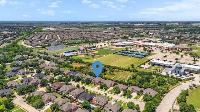 2609 Green Oak Dr, Carrollton, TX 75010 - aerial view of property and surrounding area with nearby suburban area