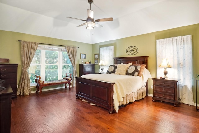 7300 Bishop Ct, Fort Worth, TX 76179 - bedroom with lofted ceiling, dark wood finished floors, a ceiling fan, and baseboards