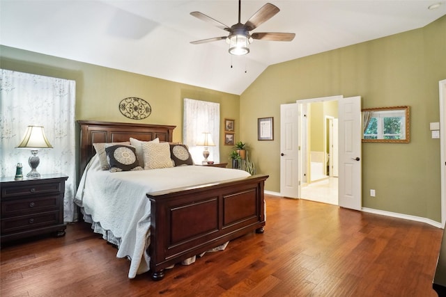 7300 Bishop Ct, Fort Worth, TX 76179 - bedroom with lofted ceiling, dark wood-style floors, and a ceiling fan