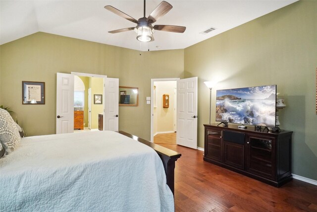 7300 Bishop Ct, Fort Worth, TX 76179 - bedroom with lofted ceiling, dark wood-type flooring, baseboards, and a ceiling fan