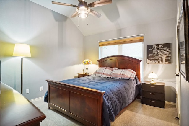 7300 Bishop Ct, Fort Worth, TX 76179 - bedroom with light carpet, vaulted ceiling, baseboards, and ceiling fan