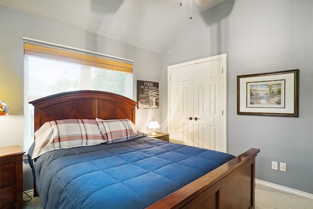 7300 Bishop Ct, Fort Worth, TX 76179 - carpeted bedroom featuring vaulted ceiling, a closet, and baseboards
