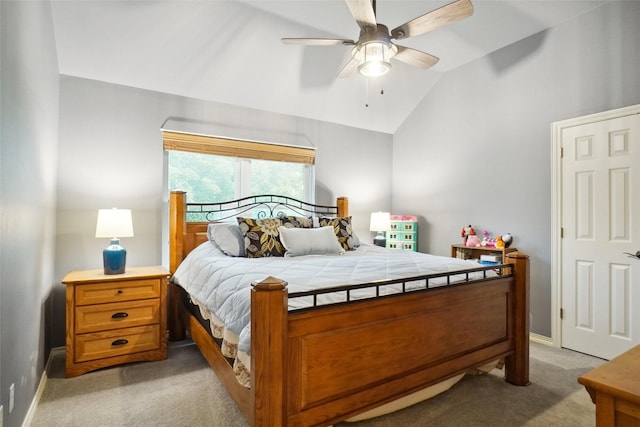 7300 Bishop Ct, Fort Worth, TX 76179 - bedroom featuring light carpet, lofted ceiling, baseboards, and ceiling fan