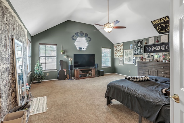 533 Cameron Ln, Allen, TX 75002 - bedroom with carpet, lofted ceiling, baseboards, and ceiling fan