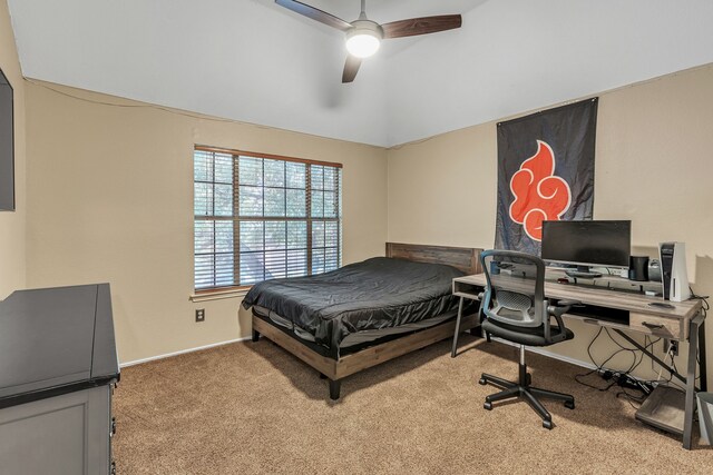 533 Cameron Ln, Allen, TX 75002 - bedroom with carpet floors, an office area, ceiling fan, lofted ceiling, and baseboards