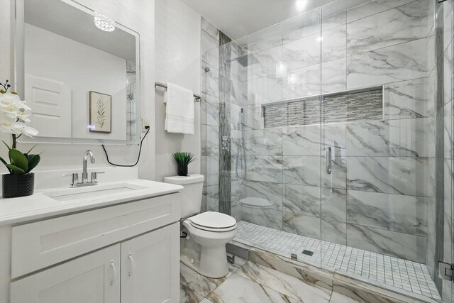 4800 Blue Top Dr, Fort Worth, TX 76179 - full bath with toilet, a shower stall, vanity, and marble finish floors
