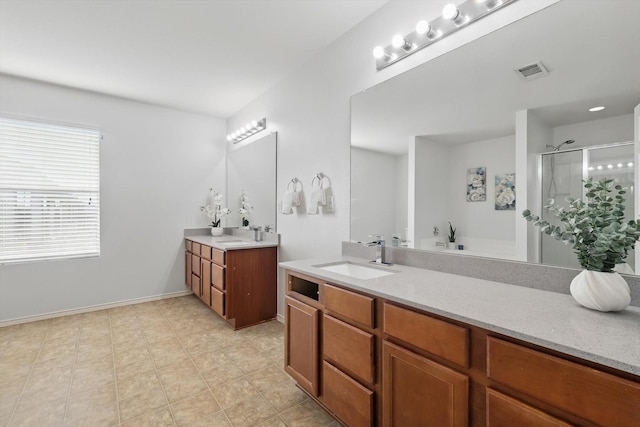 4800 Blue Top Dr, Fort Worth, TX 76179 - full bath with a stall shower, two vanities, and baseboards