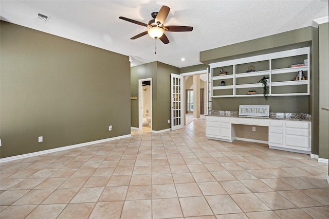6748 Bastille Dr, Plano, TX 75024 - unfurnished office featuring built in desk, ceiling fan, light tile patterned floors, baseboards, and recessed lighting