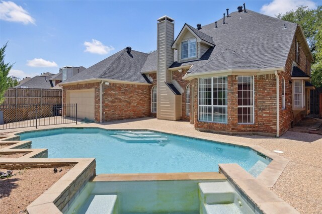 6748 Bastille Dr, Plano, TX 75024 - view of pool featuring fence, a pool with connected hot tub, and a patio area