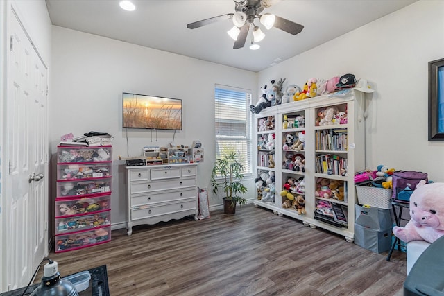 503 Sundrop Dr, Fate, TX 75132 - rec room featuring wood finished floors and a ceiling fan