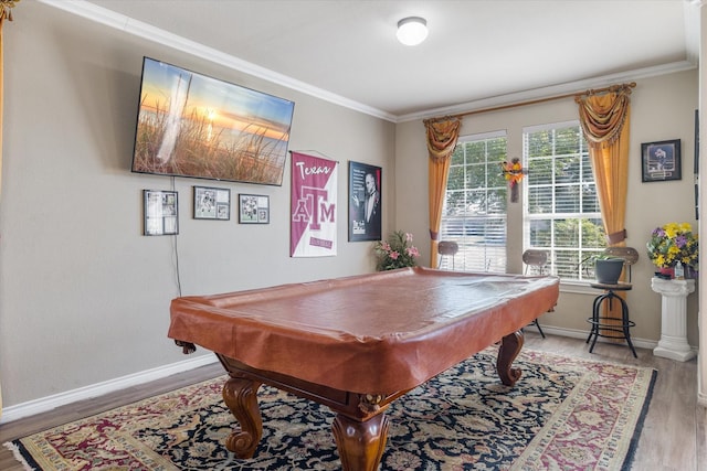 503 Sundrop Dr, Fate, TX 75132 - game room with crown molding, wood finished floors, baseboards, and pool table