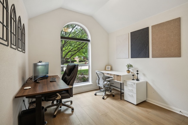 12306 Ark Rd, Frisco, TX 75035 - office featuring healthy amount of natural light, light wood finished floors, lofted ceiling, and baseboards