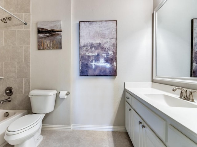 4400 Bristleleaf Ln, Prosper, TX 75078 - full bath with vanity, shower / bathtub combination, toilet, baseboards, and tile patterned floors