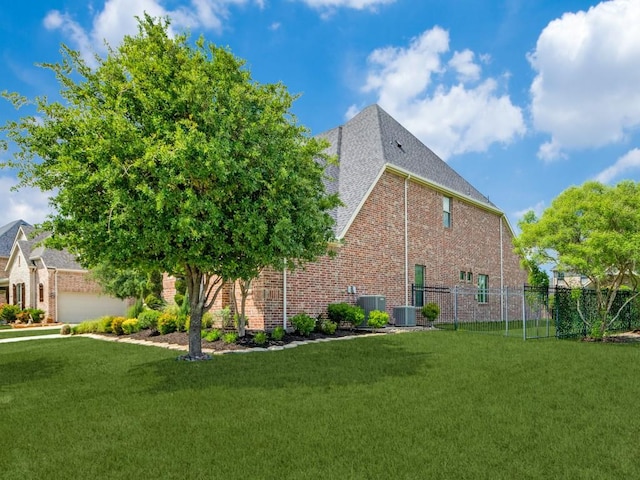 4400 Bristleleaf Ln, Prosper, TX 75078 - view of side of home with brick siding, roof with shingles, cooling unit, and a garage