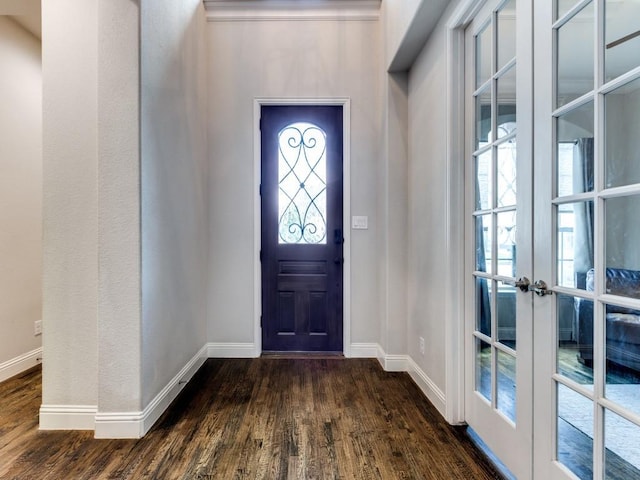 4400 Bristleleaf Ln, Prosper, TX 75078 - entryway with french doors, dark wood finished floors, and baseboards