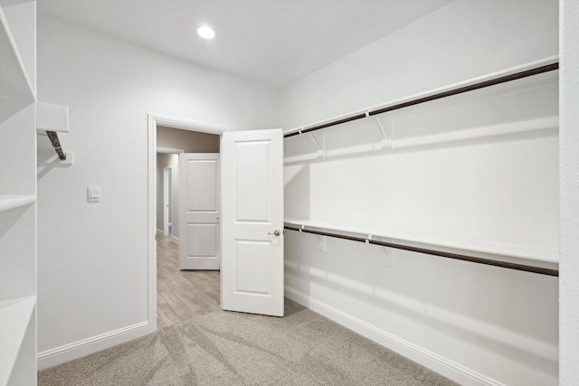 spacious closet featuring light carpet