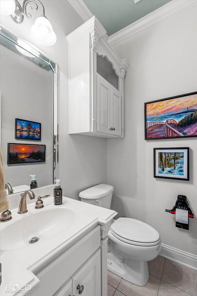 309 Slate Cir, Haughton, LA 71037 - bathroom featuring tile patterned floors, ornamental molding, toilet, and vanity