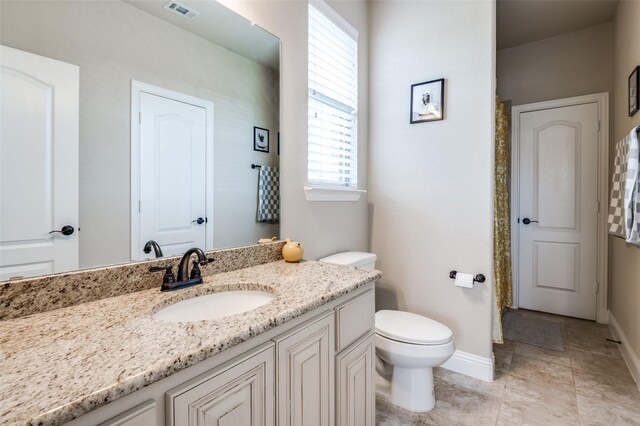 120 Crystal Creek Ln, Mckinney, TX 75071 - full bath with baseboards, toilet, vanity, tile patterned floors, and curtained shower