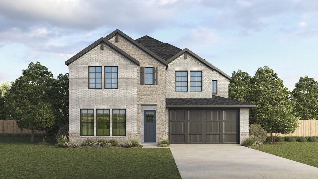 1807 Lewis Dr, Princeton, TX 75407 - view of front of home featuring brick siding, concrete driveway, a garage, and stone siding