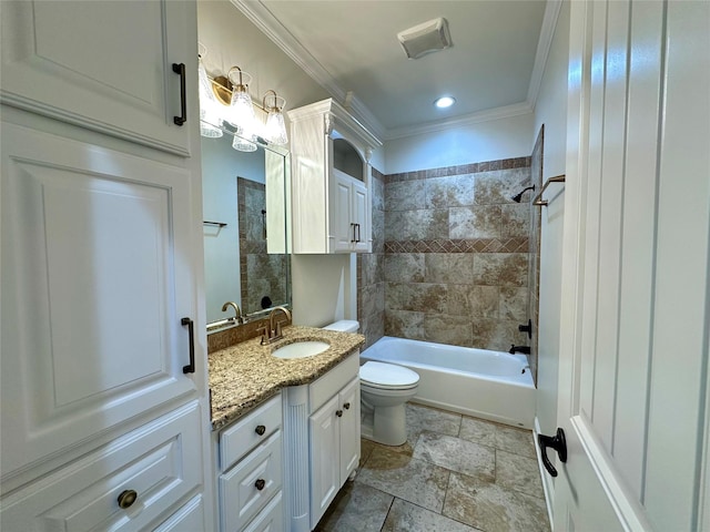 723 Dumaine Dr, Bossier City, LA 71111 - bathroom featuring crown molding, toilet, vanity, and shower / bath combination