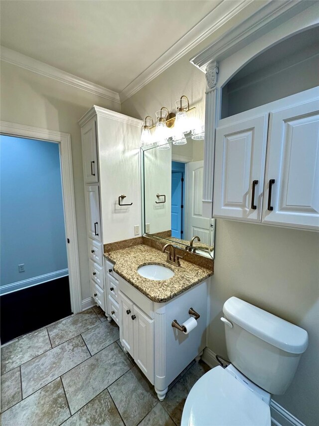 723 Dumaine Dr, Bossier City, LA 71111 - half bath featuring toilet, ornamental molding, vanity, and baseboards