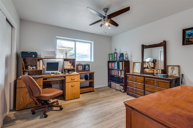 1859 Greendale Dr, Dallas, TX 75217 - office with light wood-type flooring, ceiling fan, and baseboards