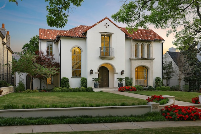 3205 Caruth Blvd, University Park, TX 75225 - mediterranean / spanish-style house with a balcony, a tile roof, and stucco siding