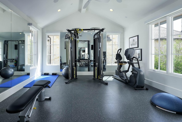3205 Caruth Blvd, University Park, TX 75225 - workout area featuring ceiling fan, baseboards, and recessed lighting