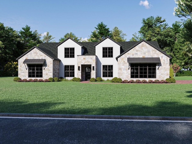 1035 Estancia Blvd, Weatherford, TX 76088 - view of front facade with stone siding, a front yard, and stucco siding