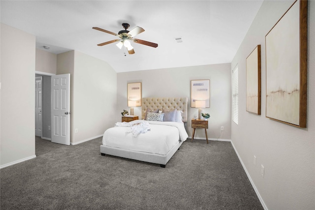 3513 San Lucas Ln, Denton, TX 76208 - carpeted bedroom with baseboards, ceiling fan, and lofted ceiling