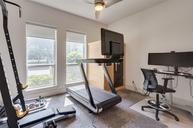 7704 Highcroft Way, Plano, TX 75024 - exercise area with plenty of natural light and ceiling fan
