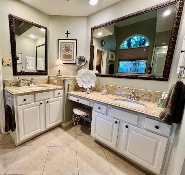 321 Fairway Meadows Dr, Garland, TX 75044 - full bathroom with vanity, tile patterned flooring, and a shower