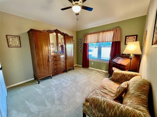 321 Fairway Meadows Dr, Garland, TX 75044 - living area with ceiling fan, baseboards, and carpet flooring