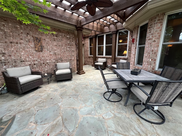 321 Fairway Meadows Dr, Garland, TX 75044 - view of patio with a pergola, a ceiling fan, and outdoor dining area
