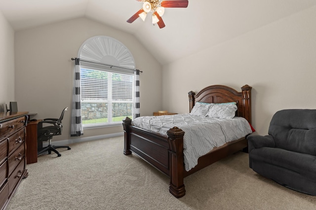2444 Kingsgate Dr, Little Elm, TX 75068 - bedroom featuring light colored carpet, lofted ceiling, a desk, a ceiling fan, and baseboards