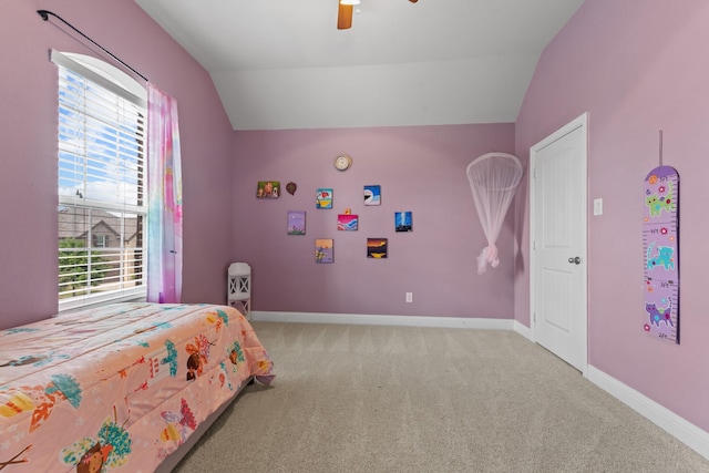 2444 Kingsgate Dr, Little Elm, TX 75068 - carpeted bedroom featuring lofted ceiling, baseboards, and ceiling fan