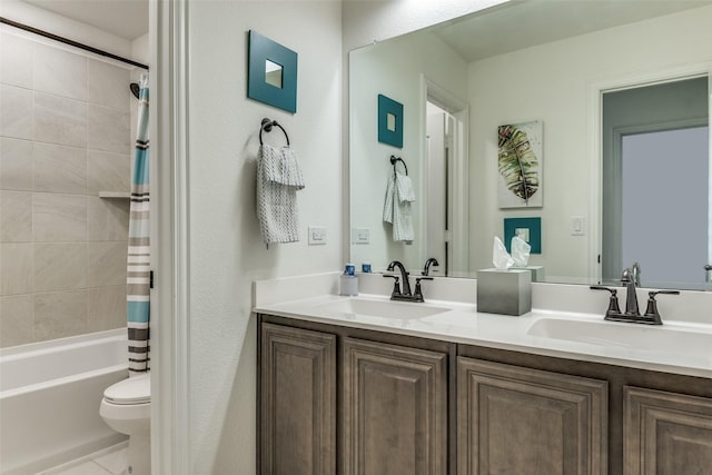 1839 Tuscany Dr, Mclendon Chisholm, TX 75032 - bathroom with double vanity, shower / bath combination with curtain, toilet, and tile patterned floors