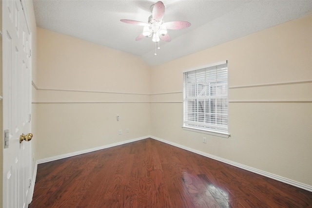 4416 Heath Ct, Plano, TX 75024 - empty room featuring wood finished floors, baseboards, ceiling fan, and lofted ceiling
