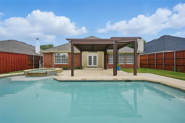 4416 Heath Ct, Plano, TX 75024 - view of swimming pool with a fenced backyard, a patio area, french doors, and a pool with connected hot tub