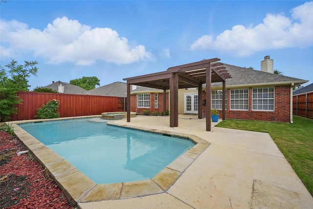 4416 Heath Ct, Plano, TX 75024 - view of pool featuring a patio, a pool with connected hot tub, french doors, and a pergola