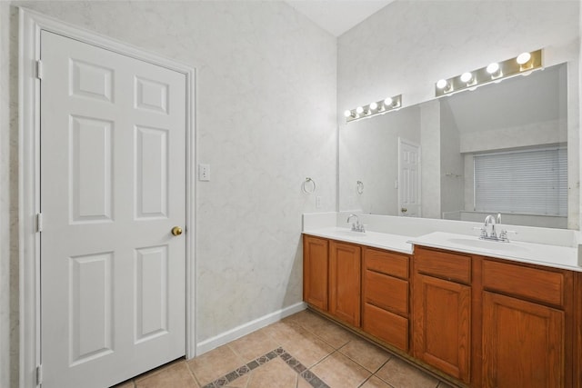 4416 Heath Ct, Plano, TX 75024 - full bath with tile patterned floors, double vanity, and baseboards