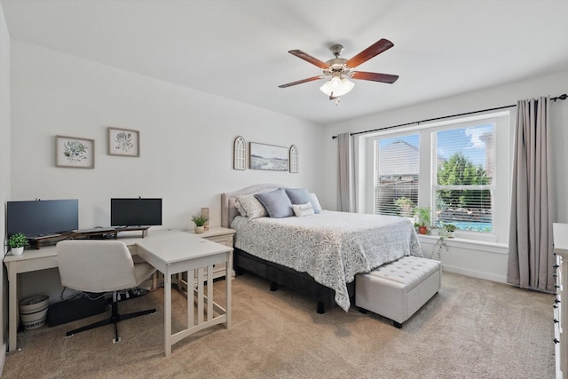 1837 Sebright Trl, Fort Worth, TX 76052 - bedroom featuring an office area, light colored carpet, baseboards, and ceiling fan