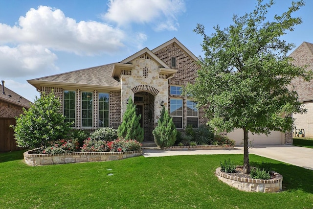 1837 Sebright Trl, Fort Worth, TX 76052 - french country style house with brick siding, concrete driveway, and a front yard