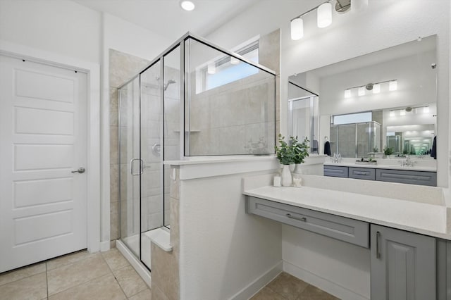 1837 Sebright Trl, Fort Worth, TX 76052 - full bathroom with a stall shower, tile patterned flooring, vanity, and baseboards