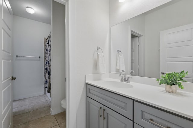 1837 Sebright Trl, Fort Worth, TX 76052 - bathroom with toilet, vanity, tile patterned flooring, and a shower with curtain