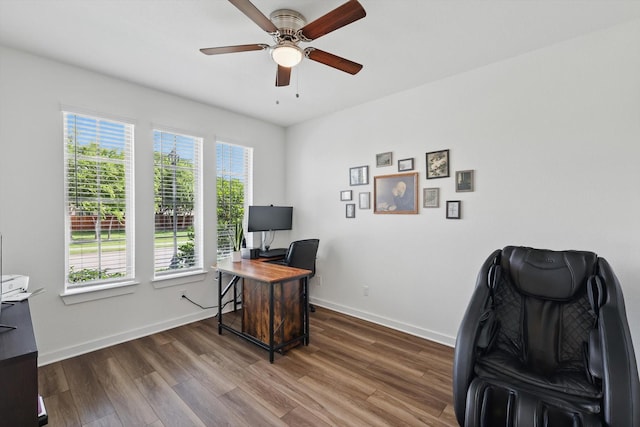 1837 Sebright Trl, Fort Worth, TX 76052 - office with wood finished floors, a ceiling fan, and baseboards