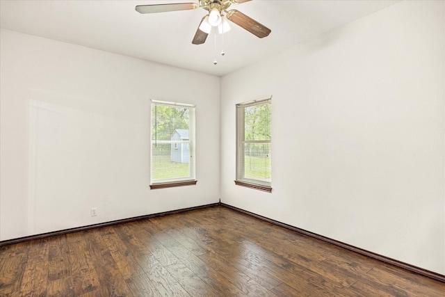 unfurnished room with hardwood / wood-style floors and ceiling fan