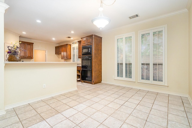 842 Turquoise Pt, Rockwall, TX 75032 - unfurnished living room with crown molding, recessed lighting, light tile patterned floors, baseboards, and decorative columns